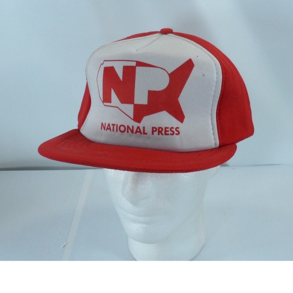 Vintage National Press Padded Trucker Snapback Cap Hat Red KAP II
